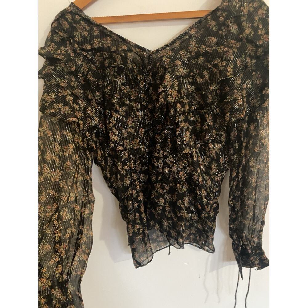 Topshop Floral Top Long Sleeve Ruffles Size L‎ - Picture 6 of 8